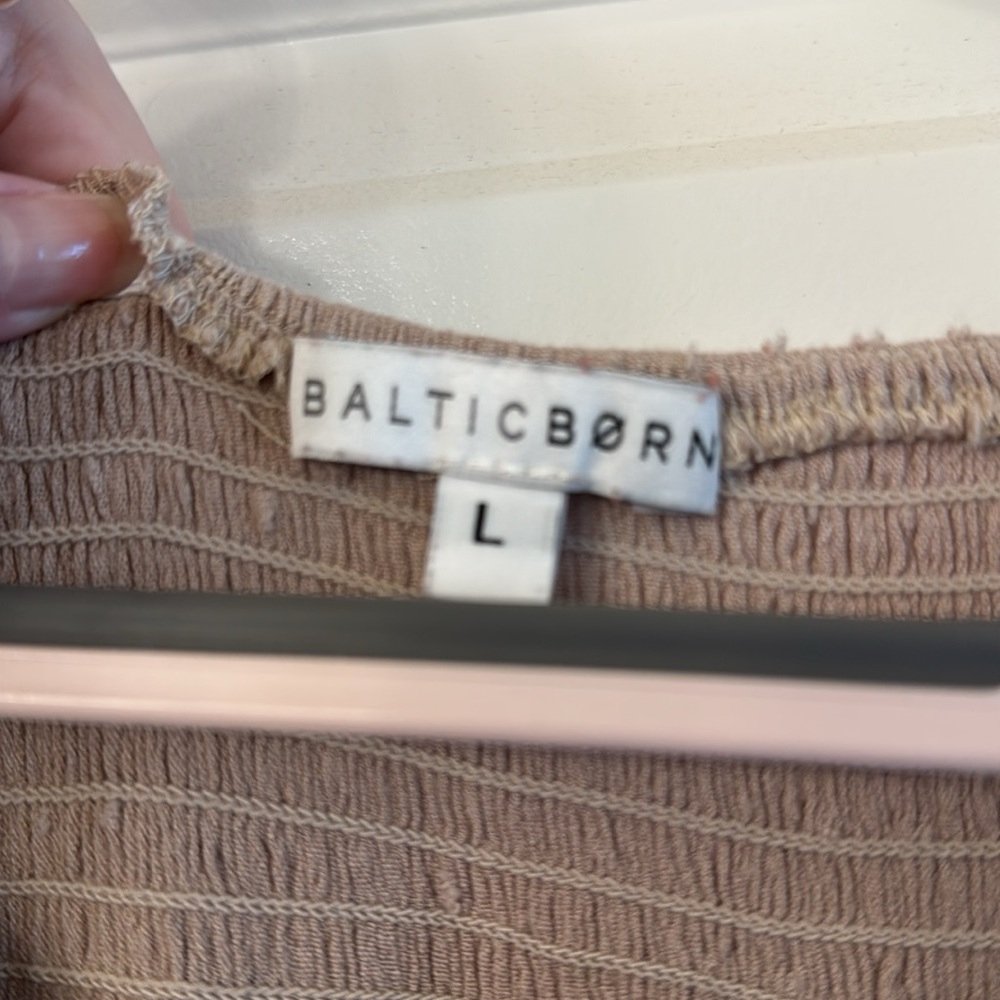 Baltic Born Lainey Smocked Swiss Dot Midi Dress Taupe Boho Long Sleeve Large - Picture 12 of 14